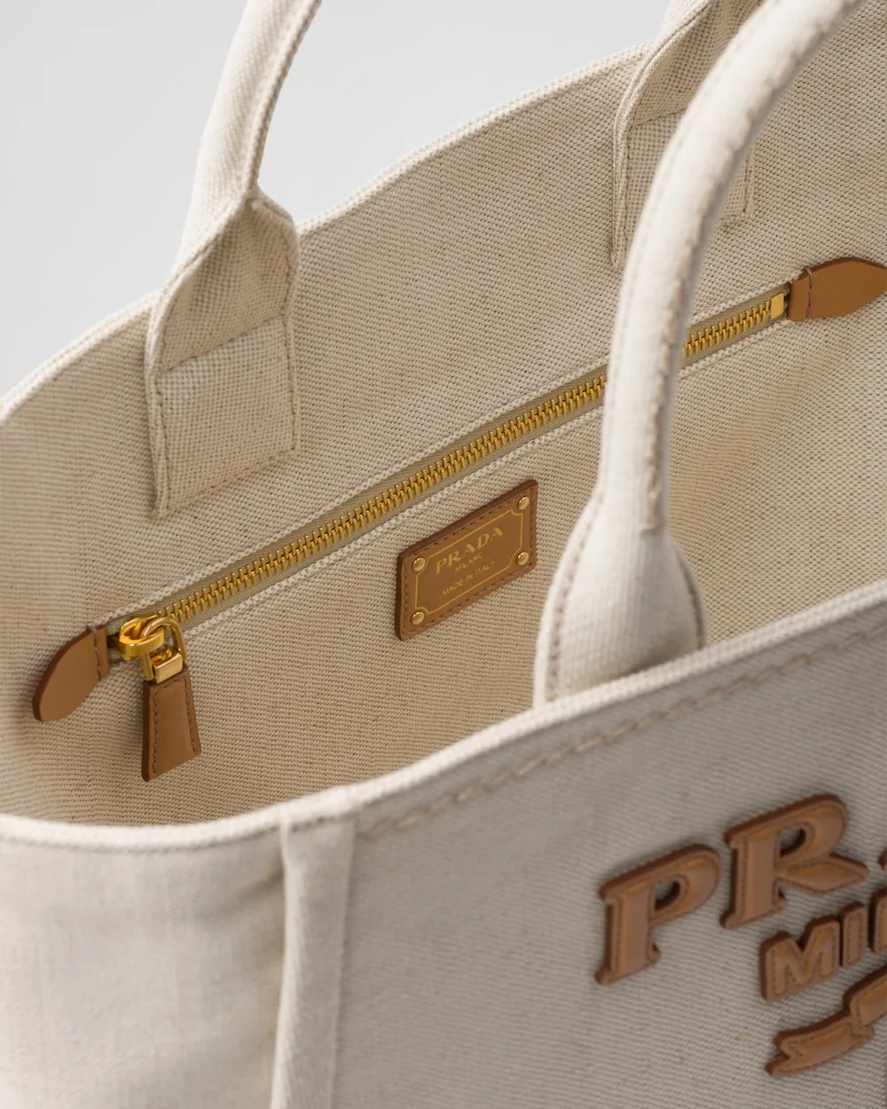 Prada Large Linen Blend Tote Bag Light Beige / 1BG473_2DLI_F0018_V_OHO - Image 3