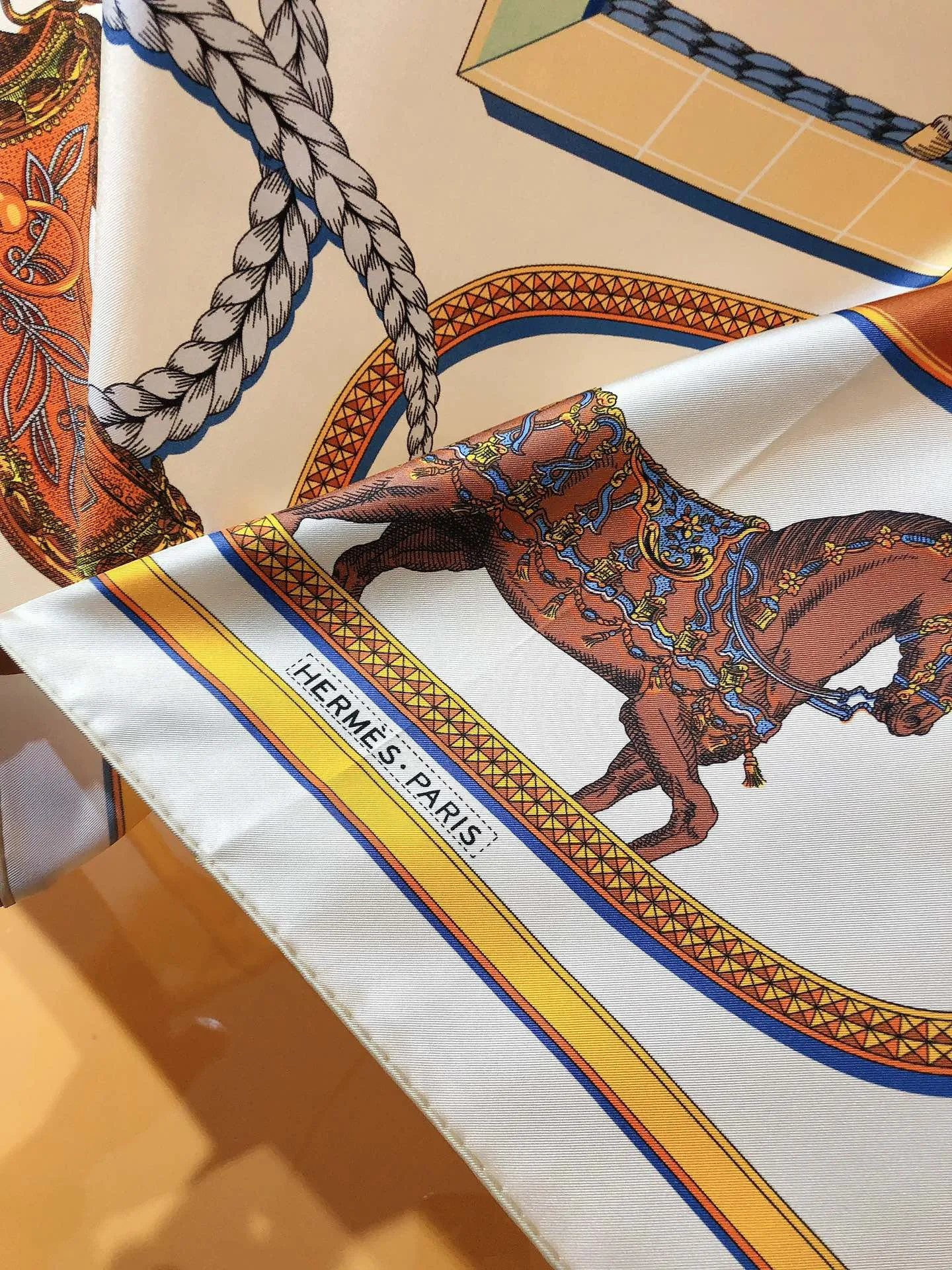 Hermes Les Parfums Monochrome Silk Scarf White - Image 4