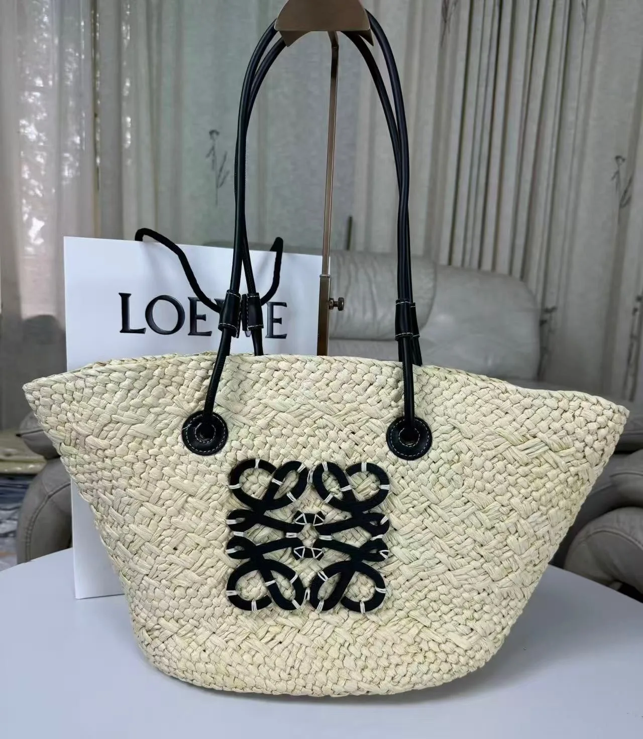 Loewe Anagram Basket Bag Beige/Black / A223T43X02 - Image 3