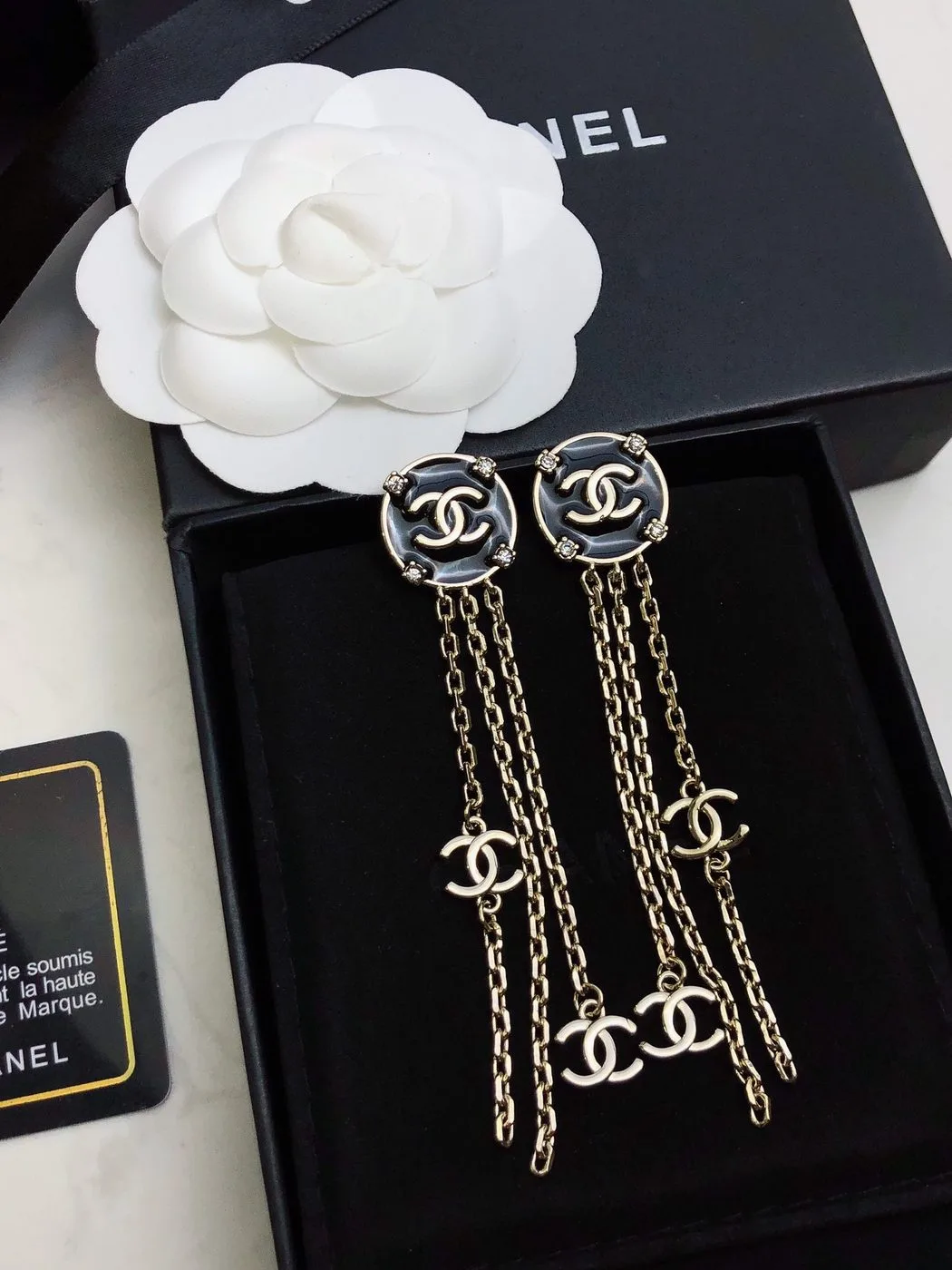 Chanel Long Earrings Black - Image 5