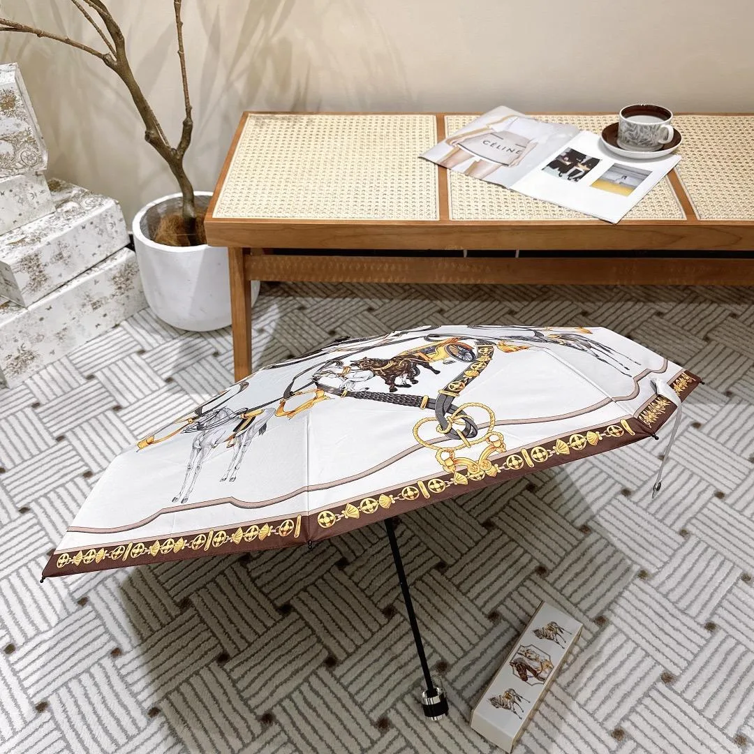 Hermes Long Umbrella With Horse Motif White - Image 9