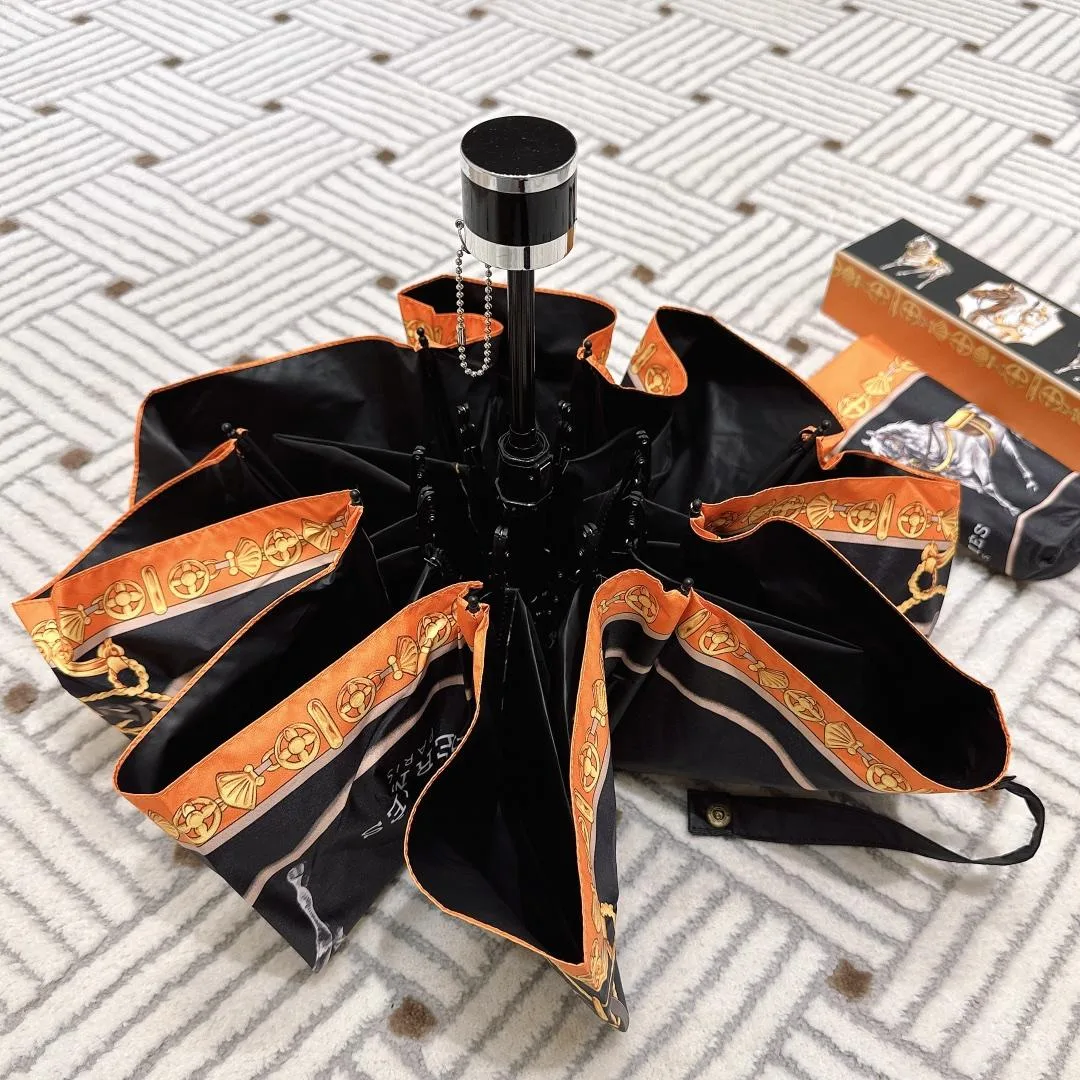 Hermes Long Umbrella With Horse Motif Black - Image 8