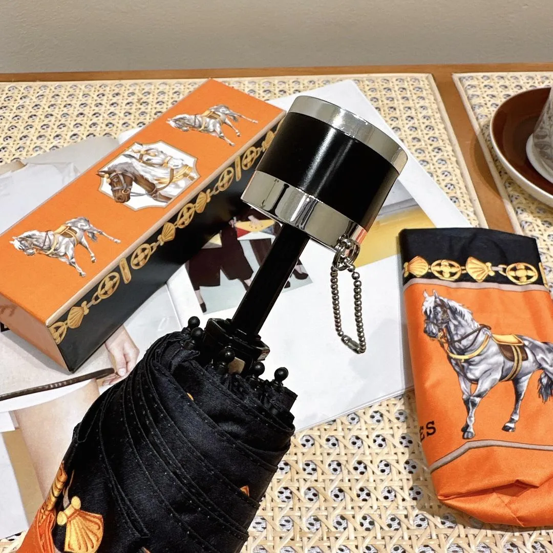 Hermes Long Umbrella With Horse Motif Orange - Image 5