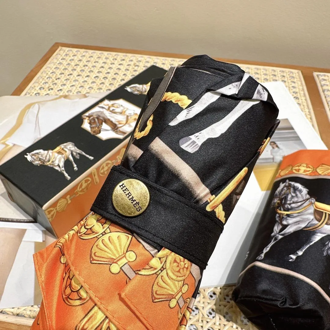 Hermes Long Umbrella With Horse Motif Black - Image 7