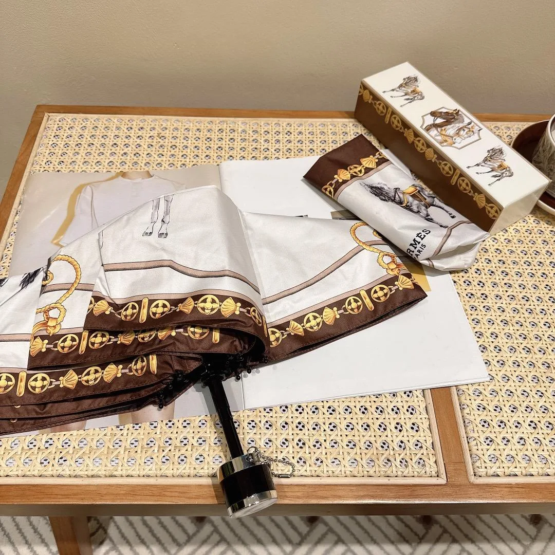 Hermes Long Umbrella With Horse Motif White - Image 3