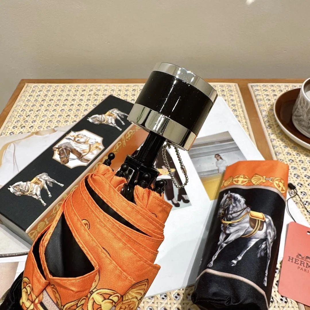 Hermes Long Umbrella With Horse Motif Black - Image 4