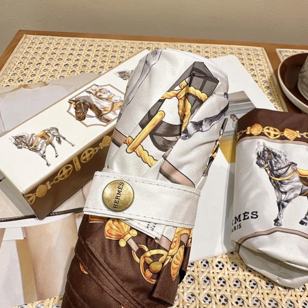 Hermes Long Umbrella With Horse Motif White - Image 8