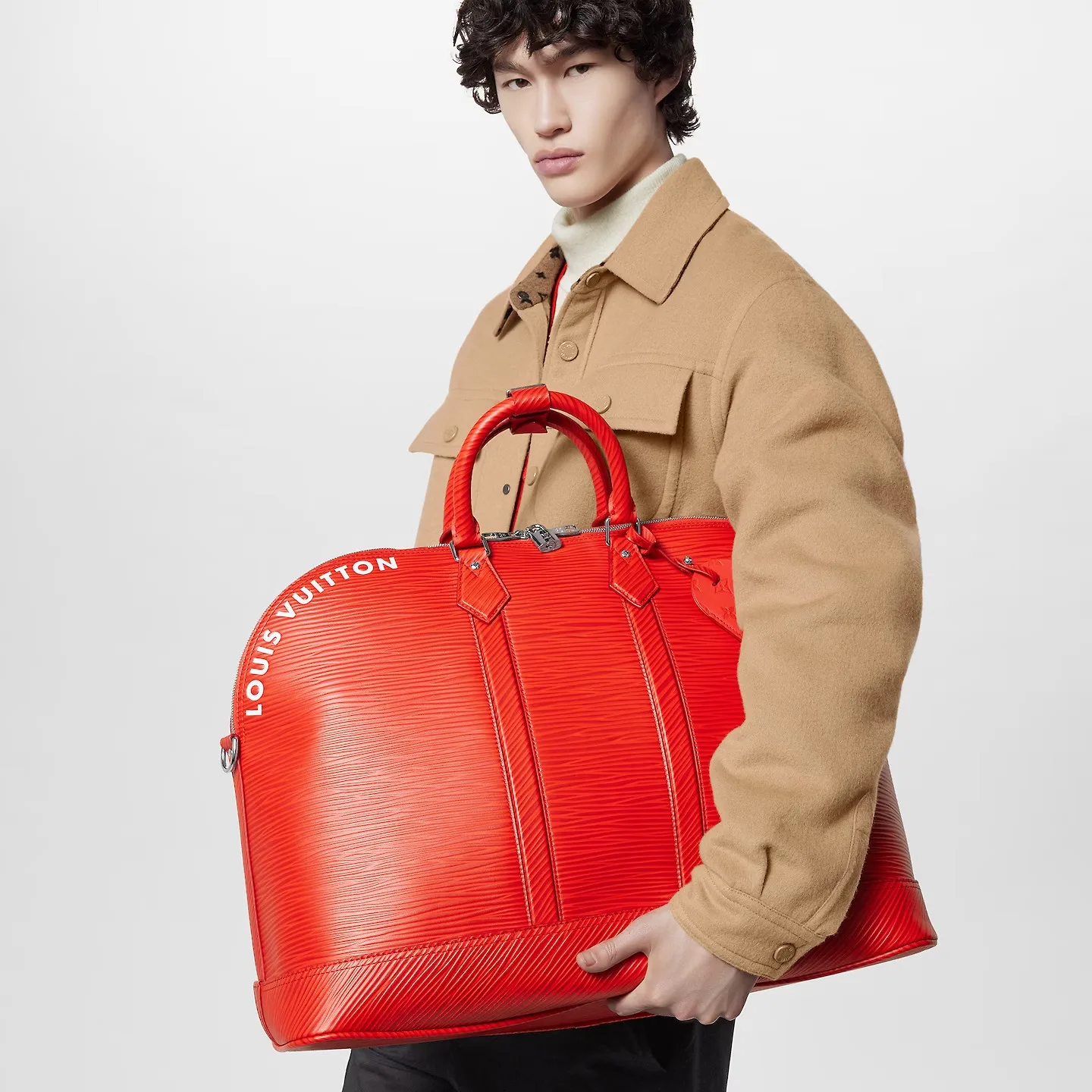 Louis Vuitton Alma Travel GM Top Handle Bag / Red Silver Hardware - Image 2