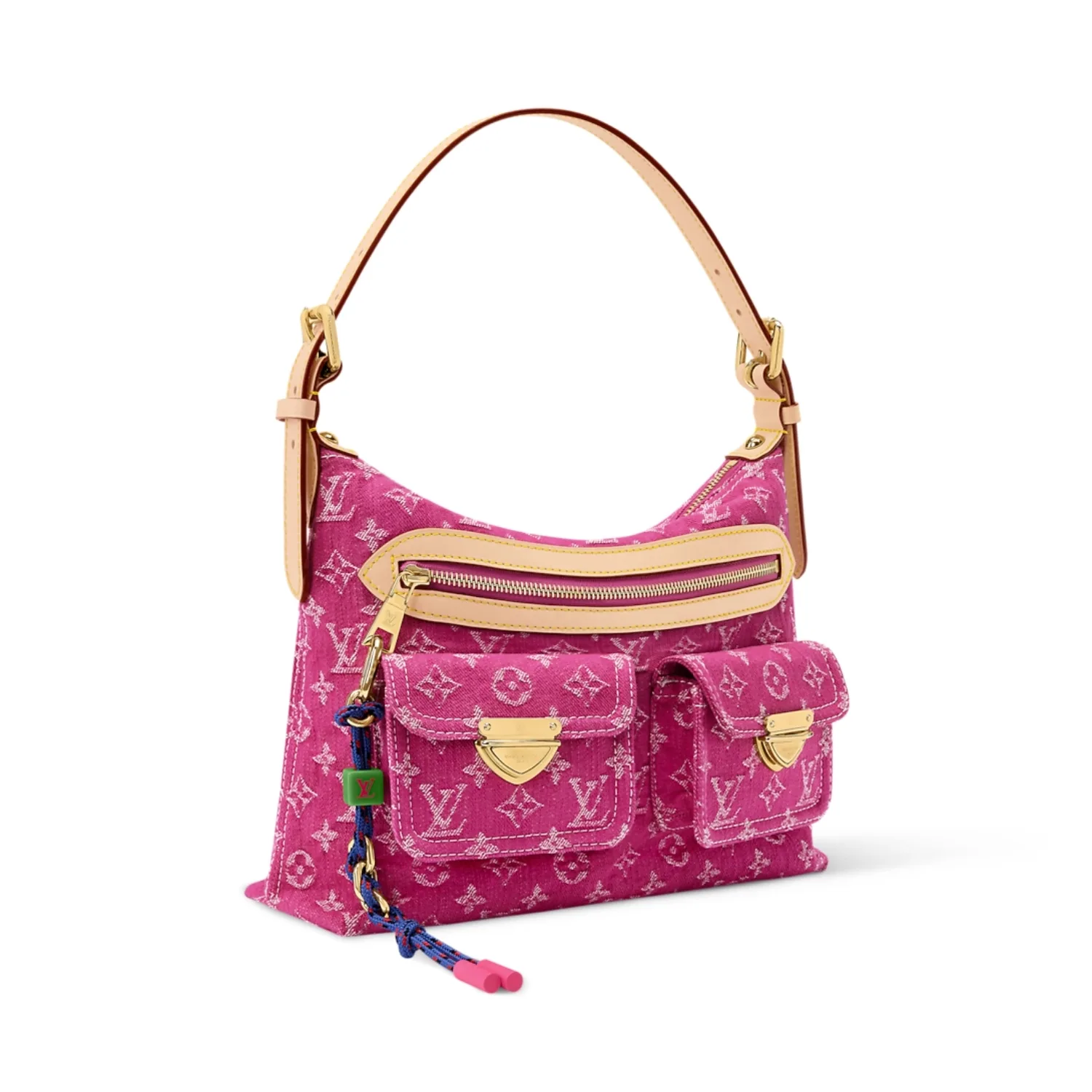 Louis Vuitton Baggy Shouder Bag / Fuchsia Denim Gold Hardware - Image 3