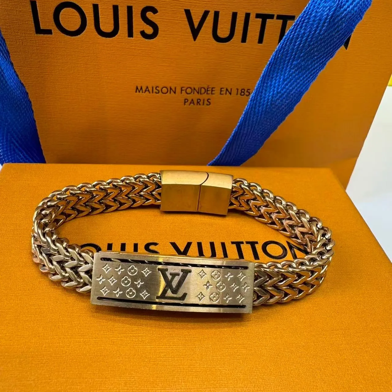 Louis Vuitton Monogram Chain Braided Bracelet Gold Hardware - Image 3