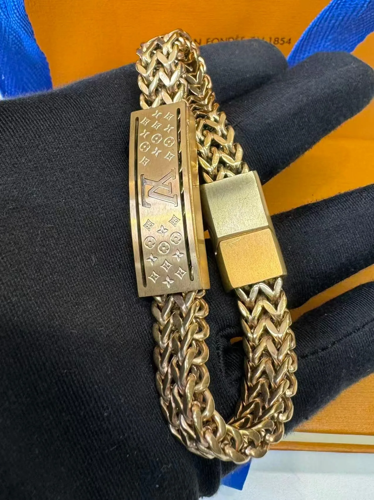Louis Vuitton Monogram Chain Braided Bracelet Gold Hardware - Image 4
