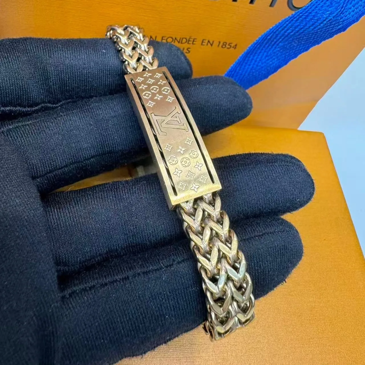 Louis Vuitton Monogram Chain Braided Bracelet Gold Hardware - Image 6