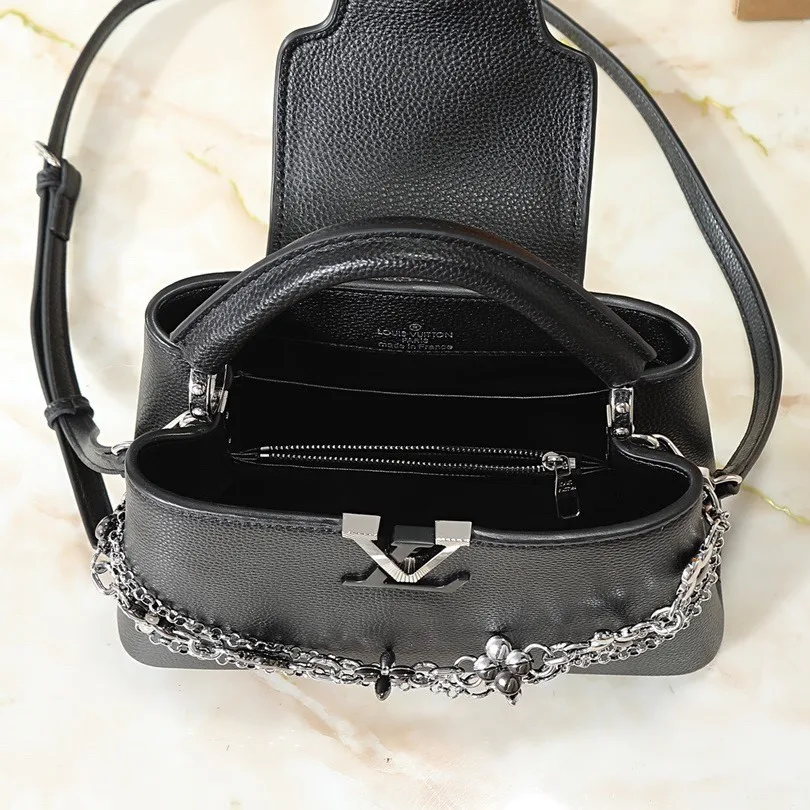 Louis Vuitton Capucines BB Top Handle Bag / Black Silver/ Gold Hardware - Image 5