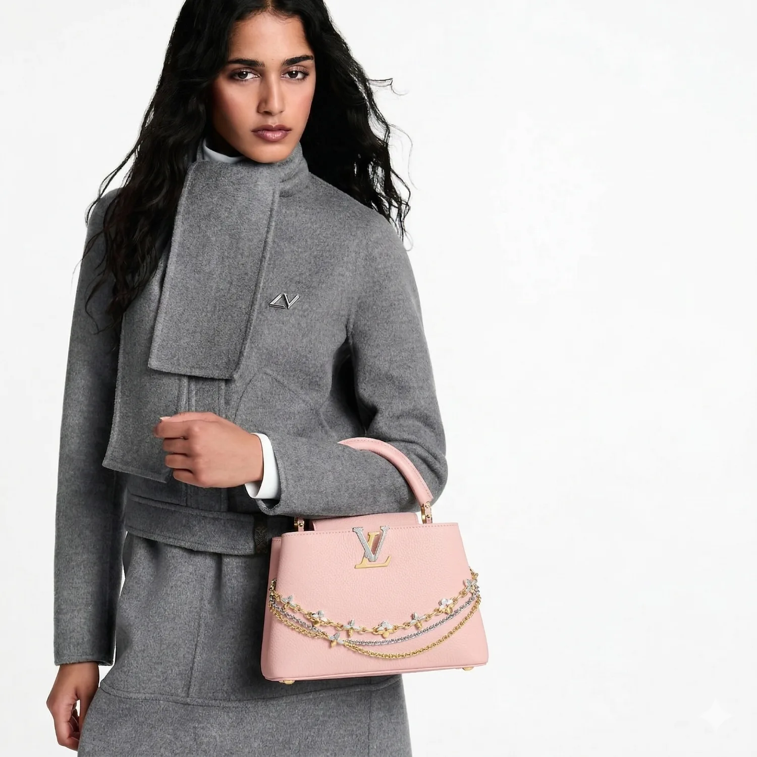 Louis Vuitton Capucines BB Top Handle Bag / Jasmine Pink Silver/ Gold Hardware - Image 2