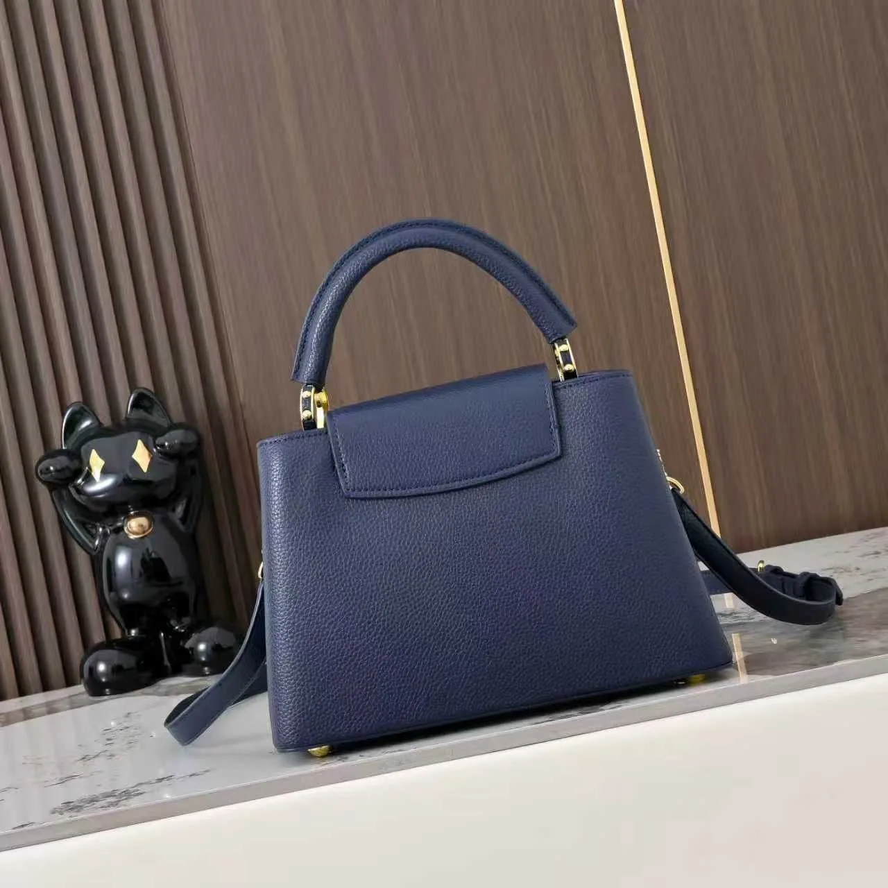 Louis Vuitton Capucines BB Top Handle Bag / Navy Blue Silver/ Gold Hardware - Image 5