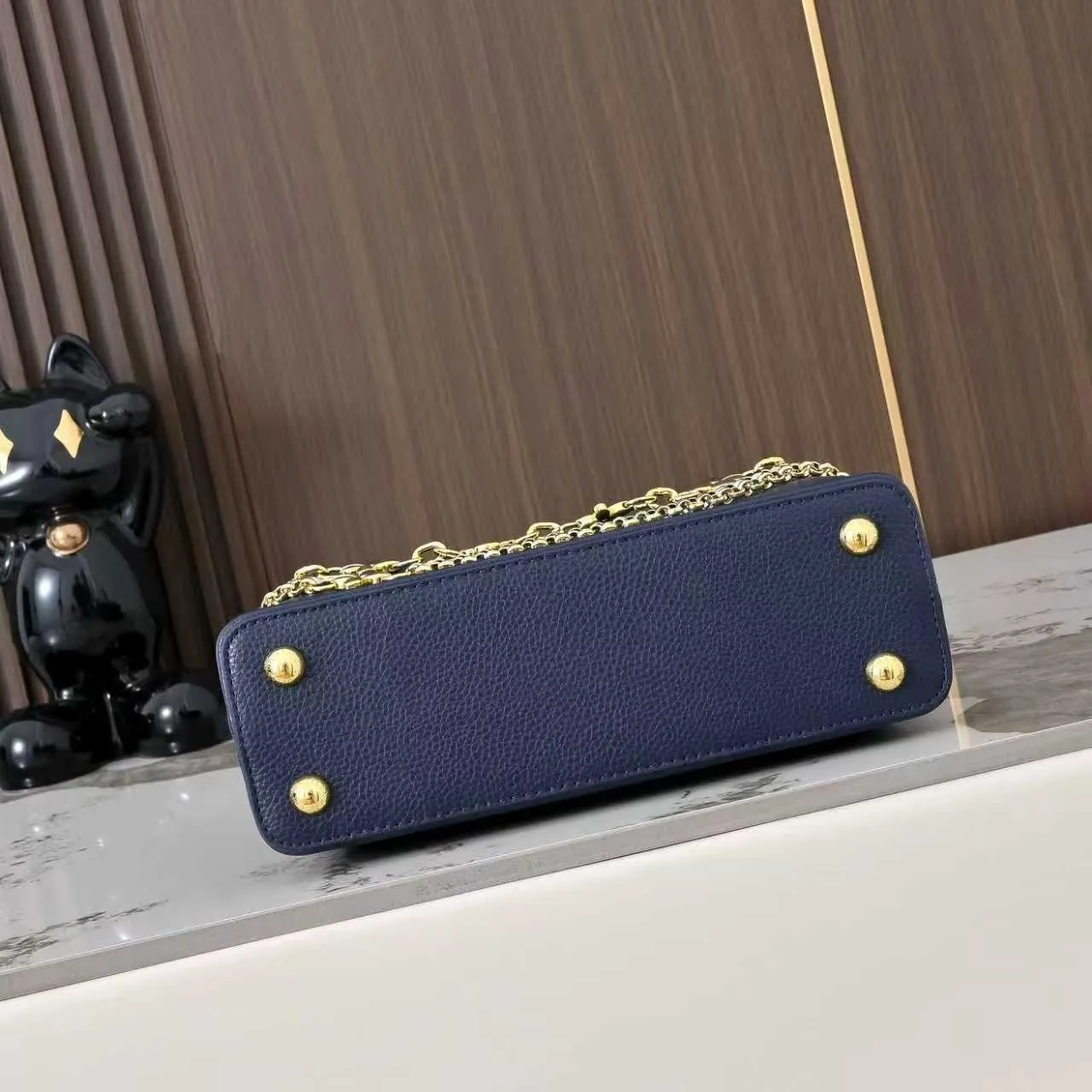 Louis Vuitton Capucines BB Top Handle Bag / Navy Blue Silver/ Gold Hardware - Image 6