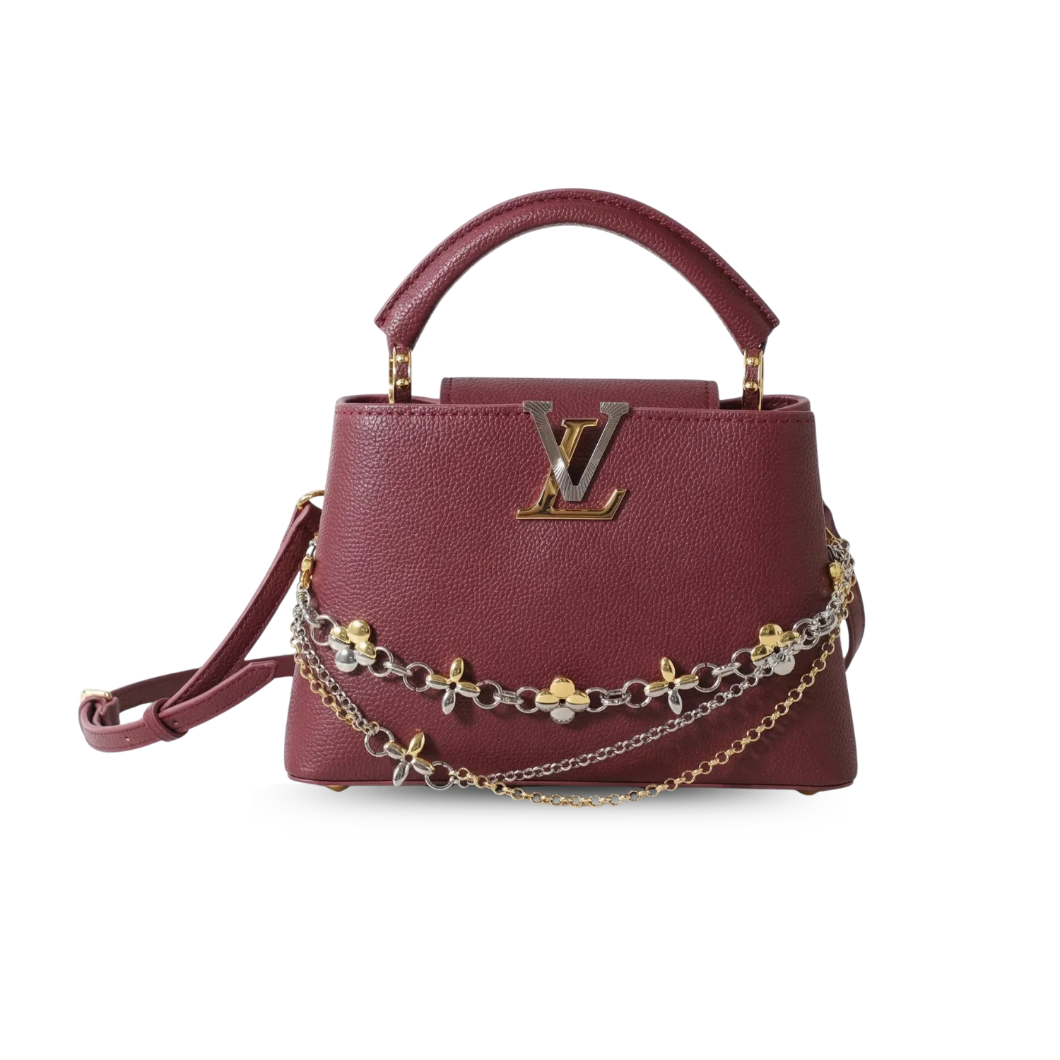 Louis Vuitton Capucines BB Top Handle Bag / Plum Purple Silver/ Gold Hardware