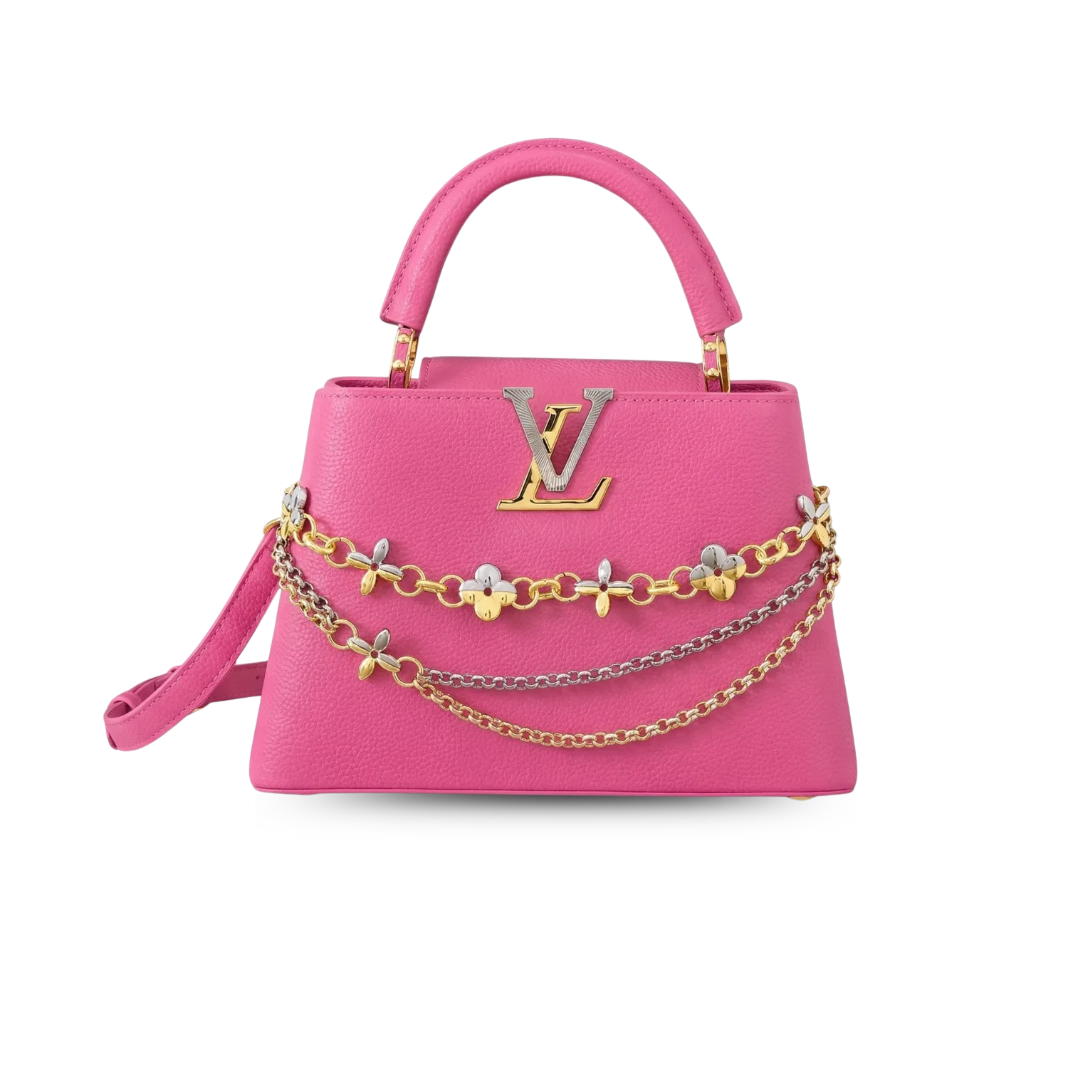 Louis Vuitton Capucines BB Top Handle Bag / Raspberry Silver/ Gold Hardware