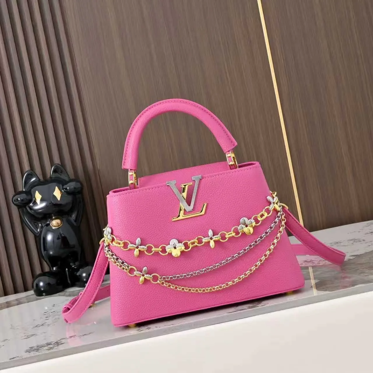 Louis Vuitton Capucines BB Top Handle Bag / Raspberry Silver/ Gold Hardware - Image 2