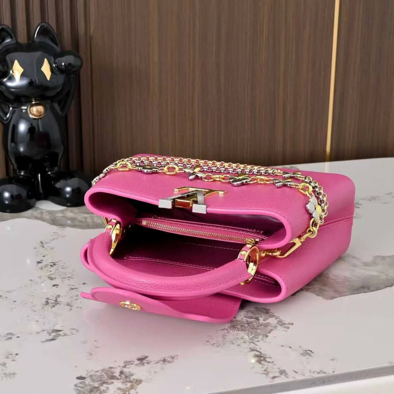 Louis Vuitton Capucines BB Top Handle Bag / Raspberry Silver/ Gold Hardware - Image 9