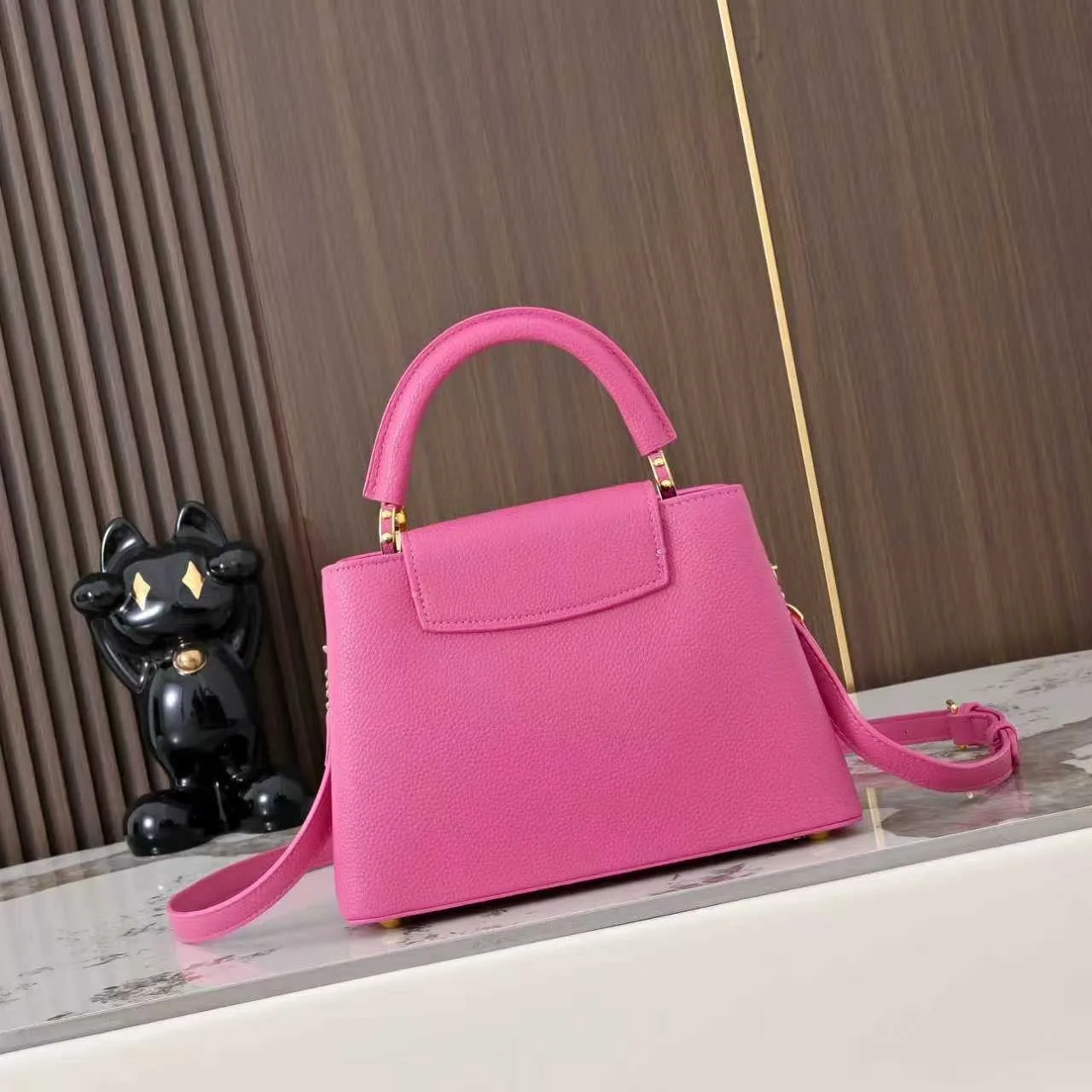 Louis Vuitton Capucines BB Top Handle Bag / Raspberry Silver/ Gold Hardware - Image 4