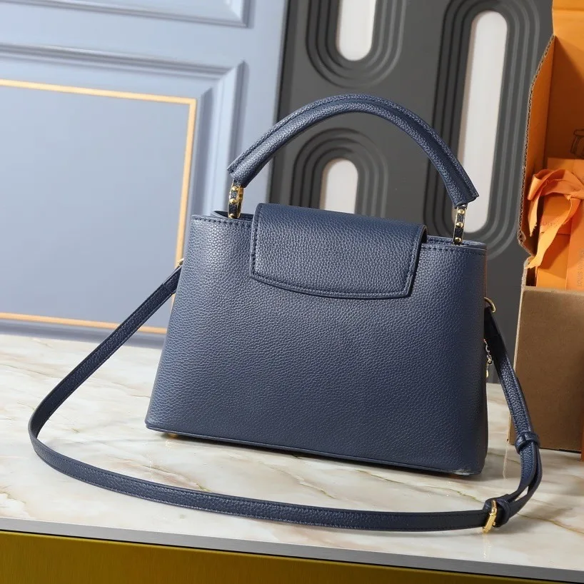 Louis Vuitton Capucines MM Top Handle Bag / Navy Blue Silver/ Gold Hardware - Image 4