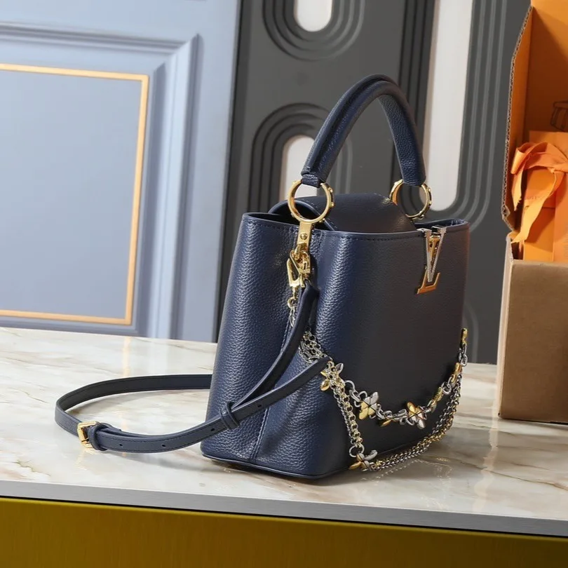 Louis Vuitton Capucines MM Top Handle Bag / Navy Blue Silver/ Gold Hardware - Image 3