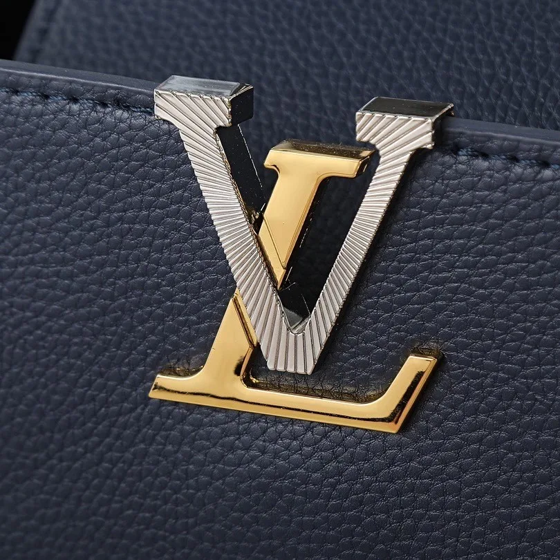 Louis Vuitton Capucines MM Top Handle Bag / Navy Blue Silver/ Gold Hardware - Image 8