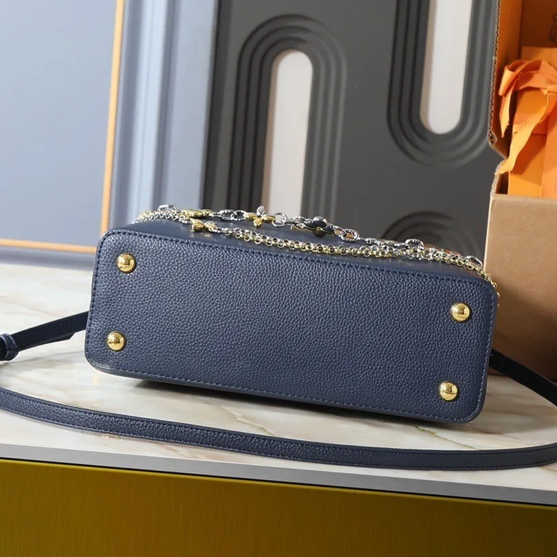 Louis Vuitton Capucines MM Top Handle Bag / Navy Blue Silver/ Gold Hardware - Image 5