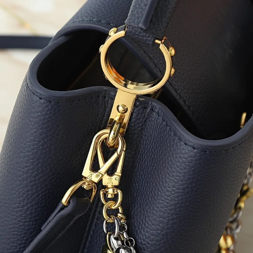 Louis Vuitton Capucines MM Top Handle Bag / Navy Blue Silver/ Gold Hardware - Image 9