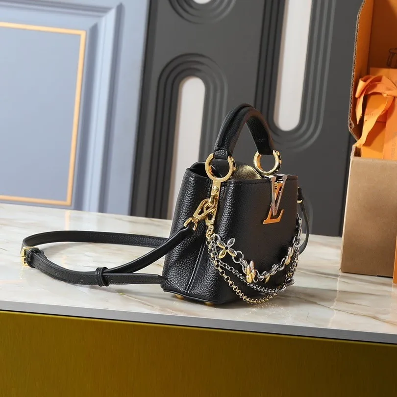 Louis Vuitton Capucines Mini Top Handle Bag / Black Silver Hardware - Image 3