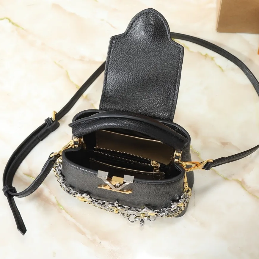 Louis Vuitton Capucines Mini Top Handle Bag / Black Silver Hardware - Image 5