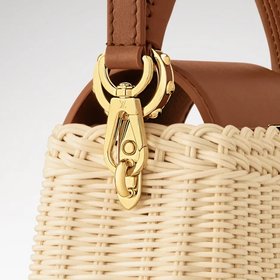 Louis Vuitton Capucines Mini Top Handle Bag / Brown Rattan Gold Hardware - Image 6