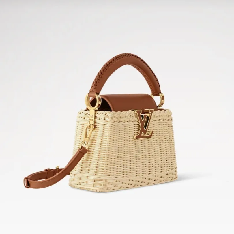 Louis Vuitton Capucines Mini Top Handle Bag / Brown Rattan Gold Hardware - Image 4