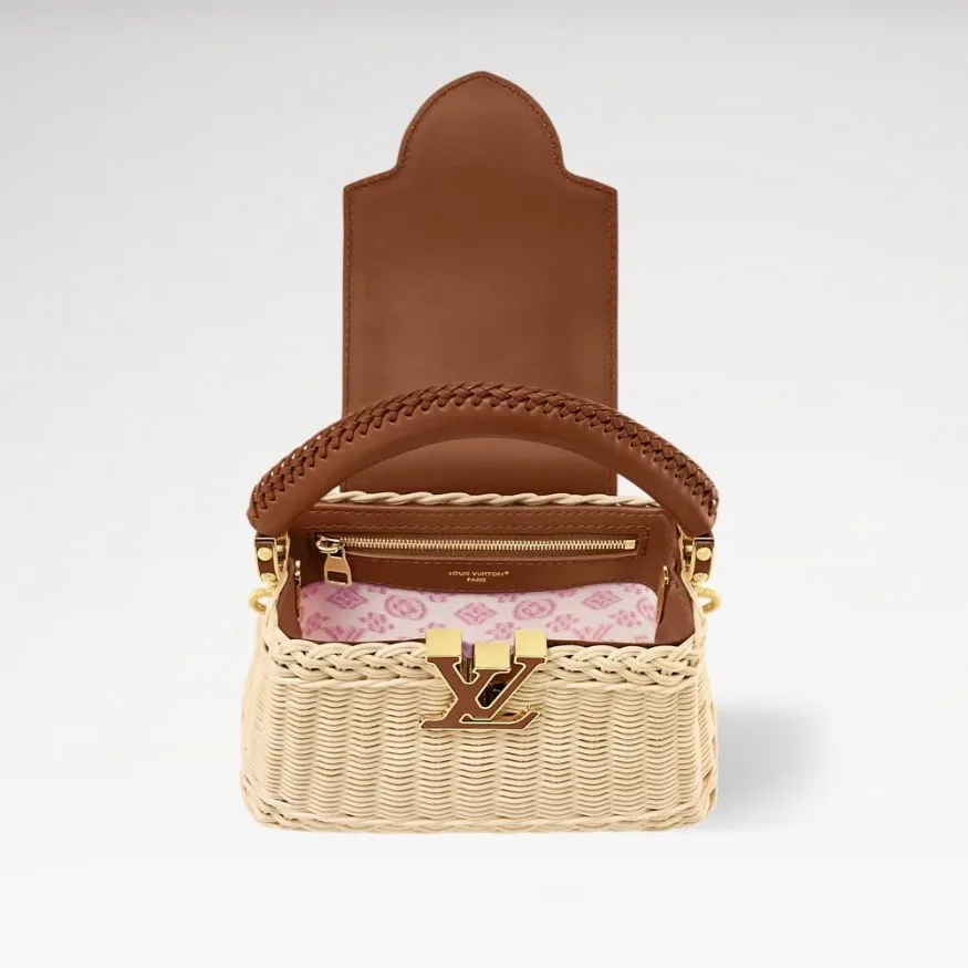 Louis Vuitton Capucines Mini Top Handle Bag / Brown Rattan Gold Hardware - Image 5