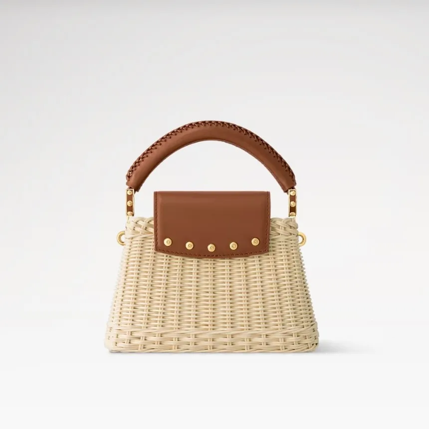 Louis Vuitton Capucines Mini Top Handle Bag / Brown Rattan Gold Hardware - Image 7