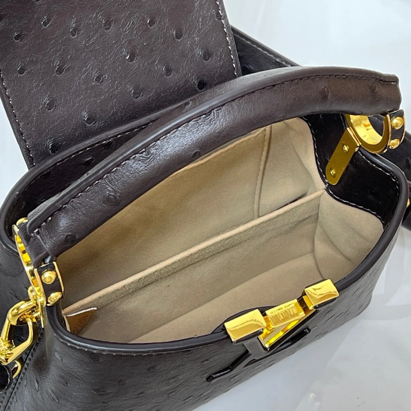 Louis Vuitton Capucines Mini Top Handle Bag / Dark Brown Gold Hardware - Image 9