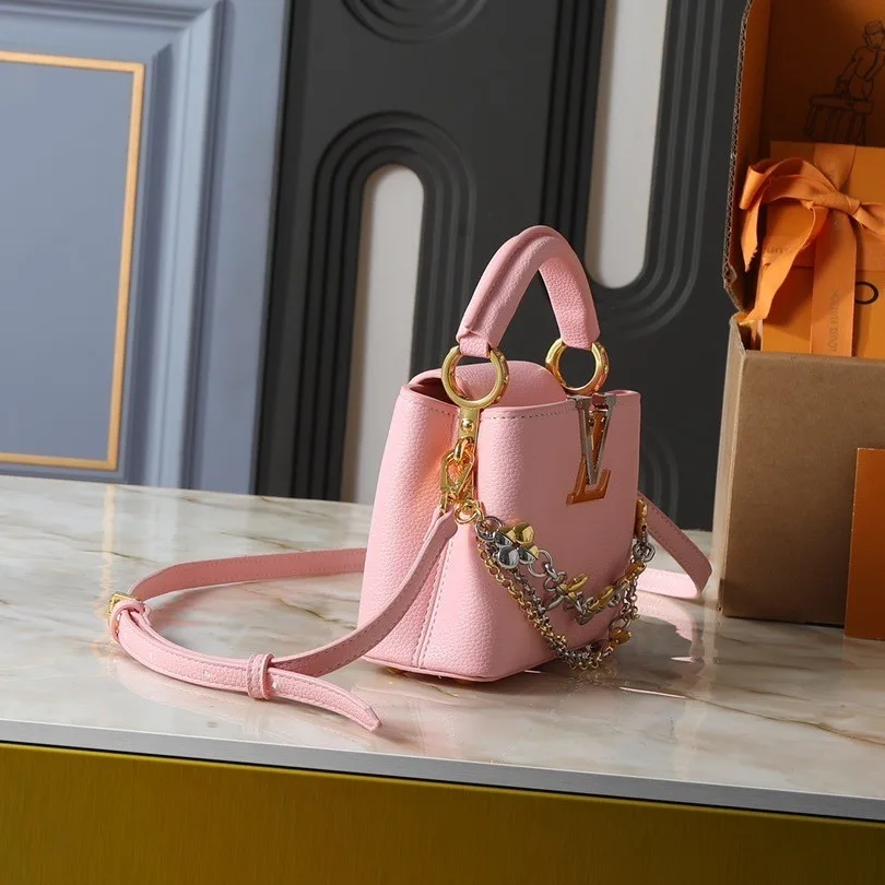 Louis Vuitton Capucines Mini Top Handle Bag / Light Pink Silver/ Gold Hardware - Image 3