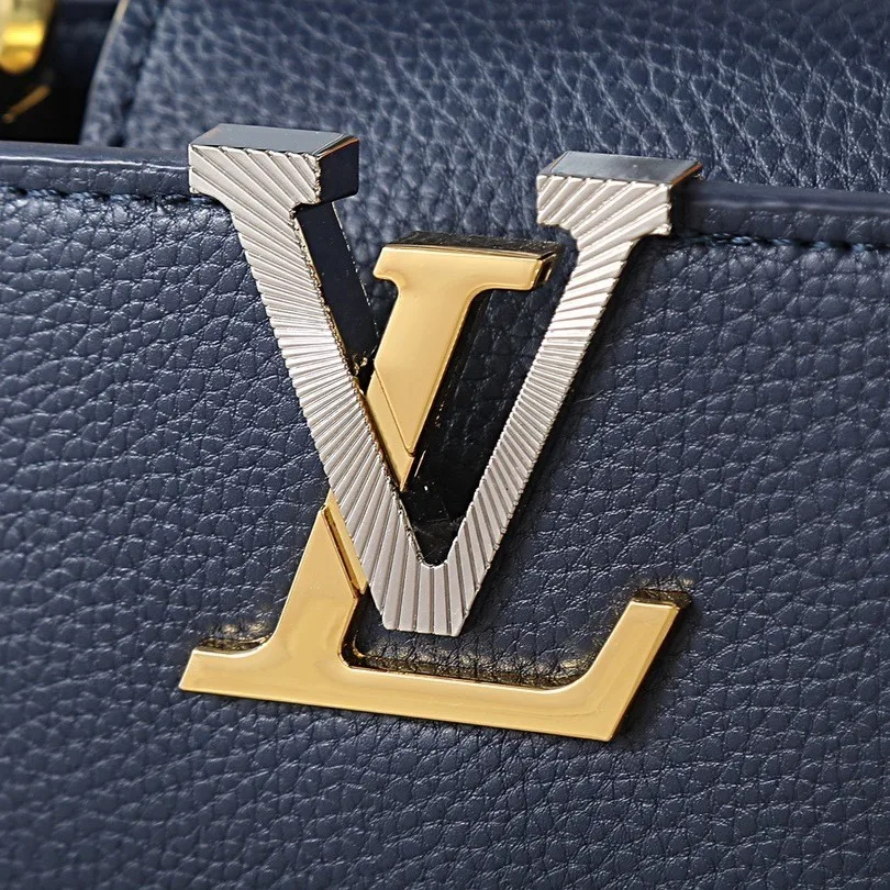 Louis Vuitton Capucines Mini Top Handle Bag / Navy Blue Silver/ Gold Hardware - Image 8