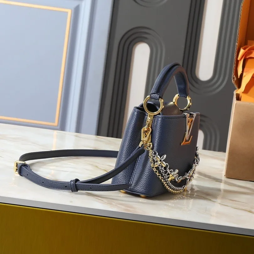 Louis Vuitton Capucines Mini Top Handle Bag / Navy Blue Silver/ Gold Hardware - Image 3