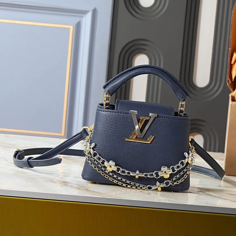 Alternative view of Louis Vuitton Capucines Mini Top Handle Bag / Navy Blue Silver/ Gold Hardware