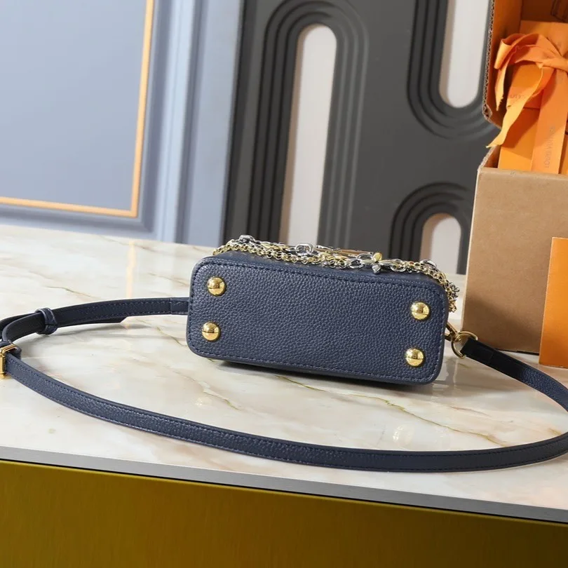 Louis Vuitton Capucines Mini Top Handle Bag / Navy Blue Silver/ Gold Hardware - Image 6
