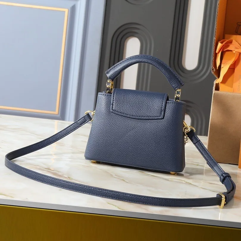 Louis Vuitton Capucines Mini Top Handle Bag / Navy Blue Silver/ Gold Hardware - Image 5