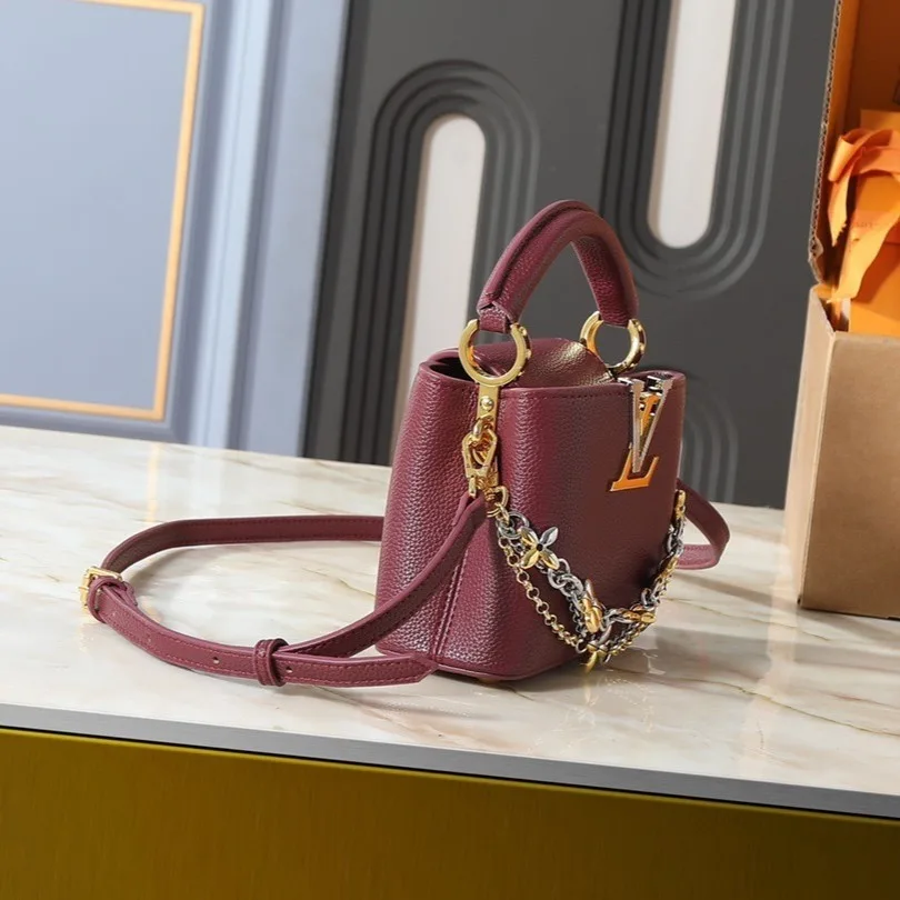 Louis Vuitton Capucines Mini Top Handle Bag / Plum Purple Silver/ Gold Hardware - Image 5