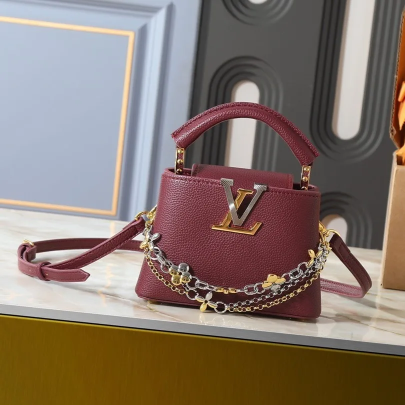 Louis Vuitton Capucines Mini Top Handle Bag / Plum Purple Silver/ Gold Hardware - Image 3