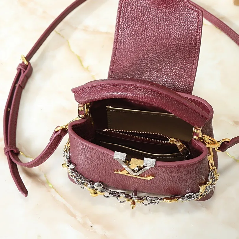 Louis Vuitton Capucines Mini Top Handle Bag / Plum Purple Silver/ Gold Hardware - Image 7