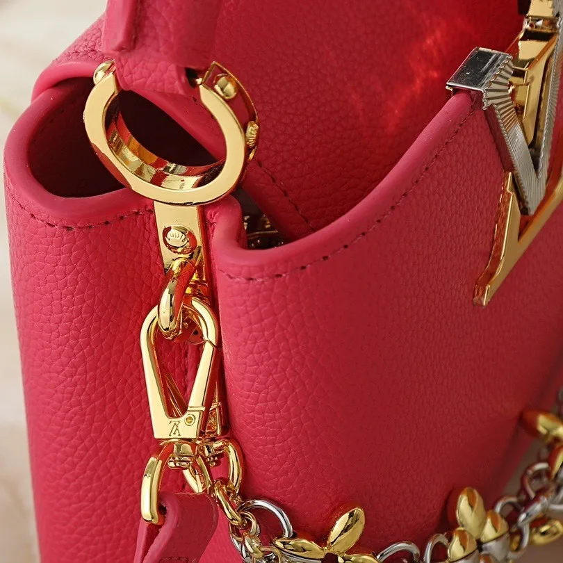 Louis Vuitton Capucines Mini Top Handle Bag / Raspberry Silver/ Gold Hardware - Image 8