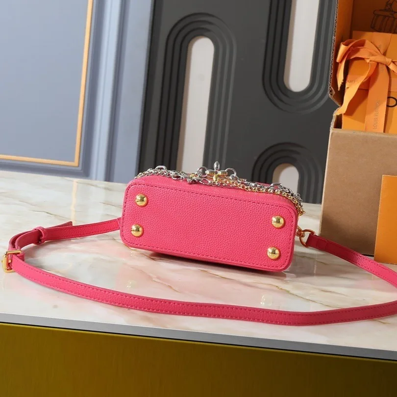 Louis Vuitton Capucines Mini Top Handle Bag / Raspberry Silver/ Gold Hardware - Image 6