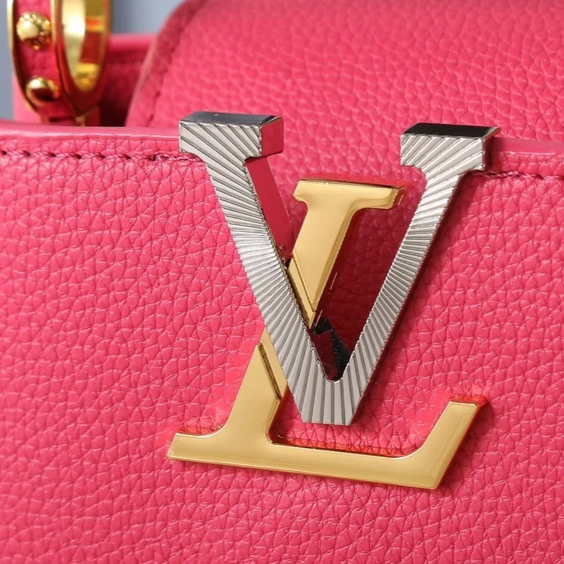 Louis Vuitton Capucines Mini Top Handle Bag / Raspberry Silver/ Gold Hardware - Image 9