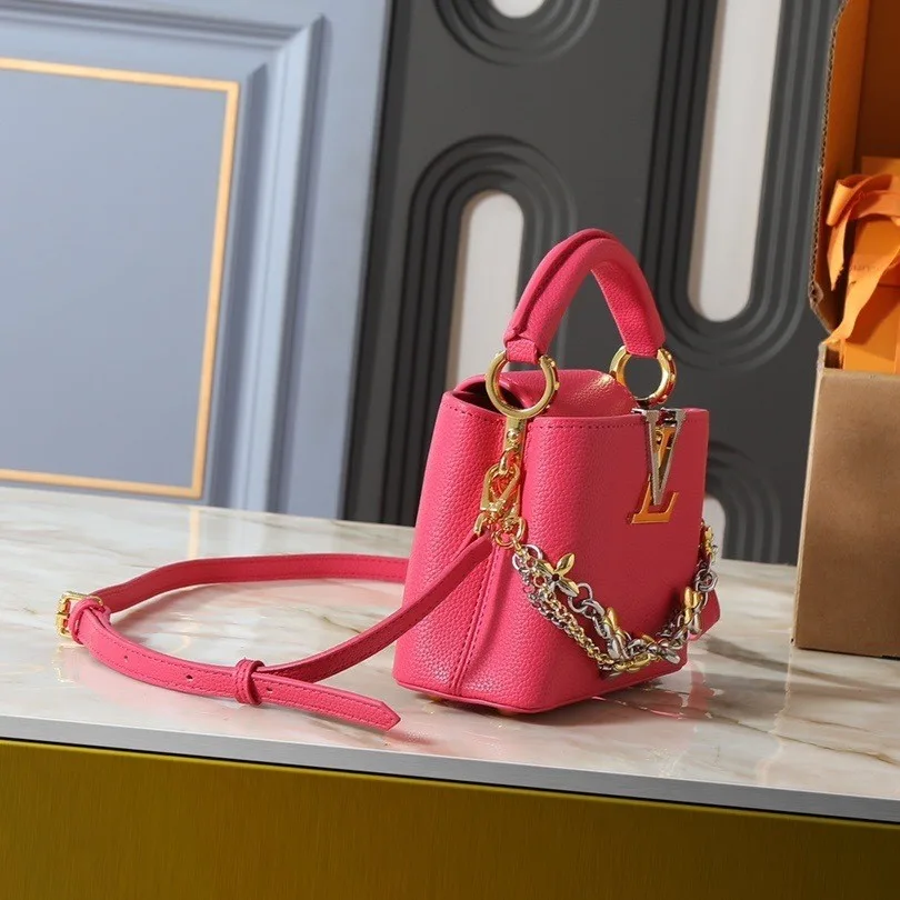 Louis Vuitton Capucines Mini Top Handle Bag / Raspberry Silver/ Gold Hardware - Image 5